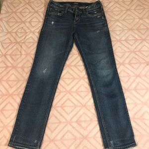 Silver Jeans Distressed Ankle Slim Womens W28 / L27 Medium Wash